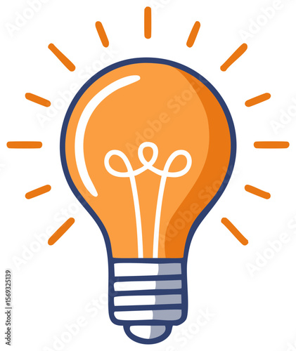 Glowing orange lightbulb with blue trim against a black background, symbolizing creativity and innovation.  Hand drawn style.