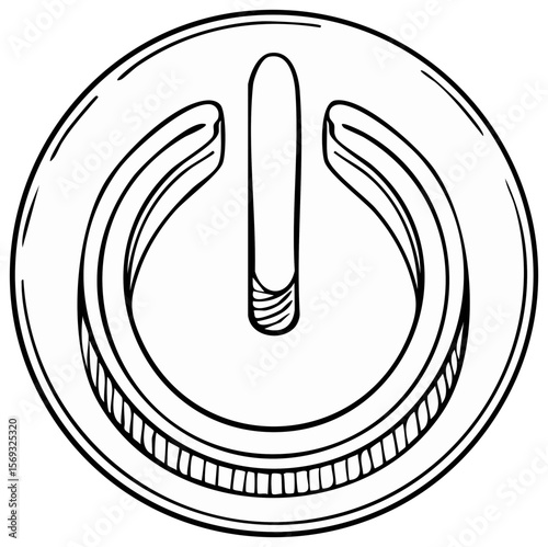 Hand-Drawn On/Off Power Button Illustration in Black and White Style, simple round design, easy to use digital icon
