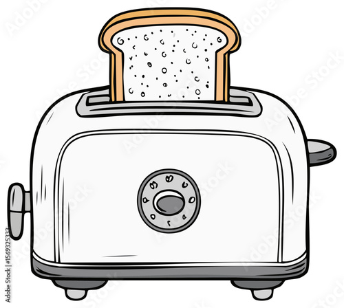 Cartoon Toaster with Bread Slice Isolated on Transparent Background, Kitchen Appliance Illustration