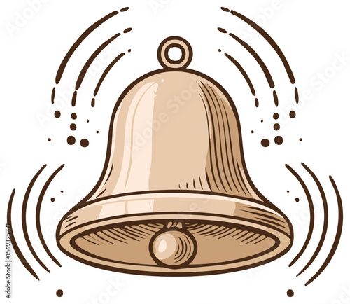 Illustration of Ringing Bell Icon with Sound Waves on Transparent Background - Notification Alert Symbol, Ringing Sound