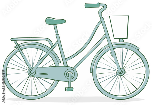 Pastel colored vintage bicycle illustration with front basket, eco-friendly transport symbol, clean design isolated for easy customization