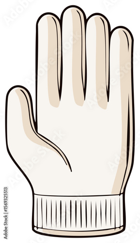 Illustrated off-white glove: Clean, protective hand covering with detailed linework and ribbing at the wrist in digital artwork.