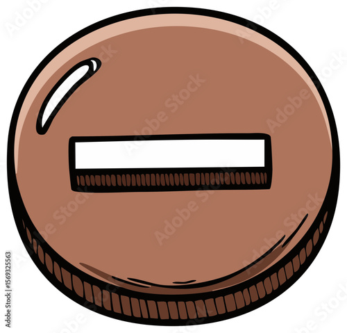 Cartoon-Styled Subtraction Button with Brown Coloring and Black Outline, Perfect for Interface Design and User Experience Applications