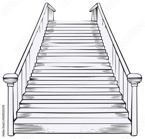 Hand-drawn vector illustration of a staircase isolated on a transparent background, upward climb, success metaphor.