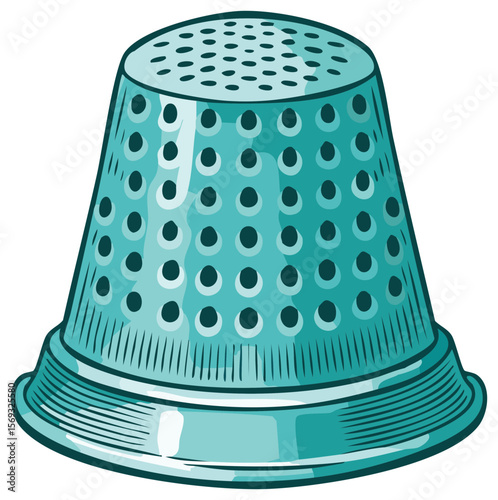 Thimble sewing tool, detailed vector illustration, teal color, isolated on transparent background, for sewing, crafting, and embroidery projects