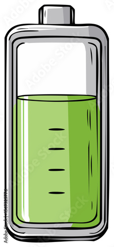 Full Green Battery Indicator Icon, Hand Drawn Style, Energy Symbol for Power Level and Charging Concepts