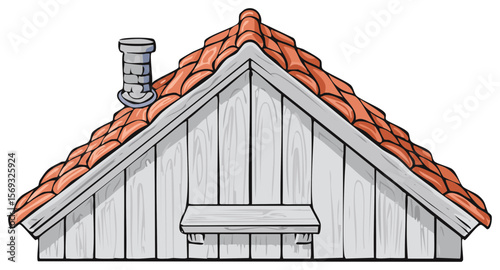 Cartoon gable with clay tiles and a chimney isolated on transparent background for architectural design, illustration, decoration.