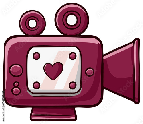 Cute cartoon film camera with heart on screen, illustration, perfect for content about love, filmmaking, memories, and creative projects