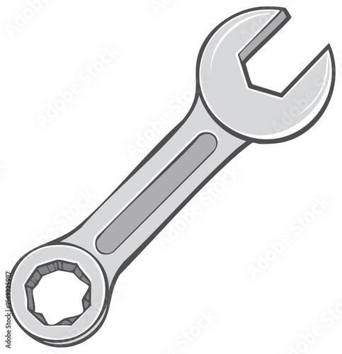 Illustration of a silver wrench on a transparent background, a hand tool for tightening bolts and nuts, maintenance concept