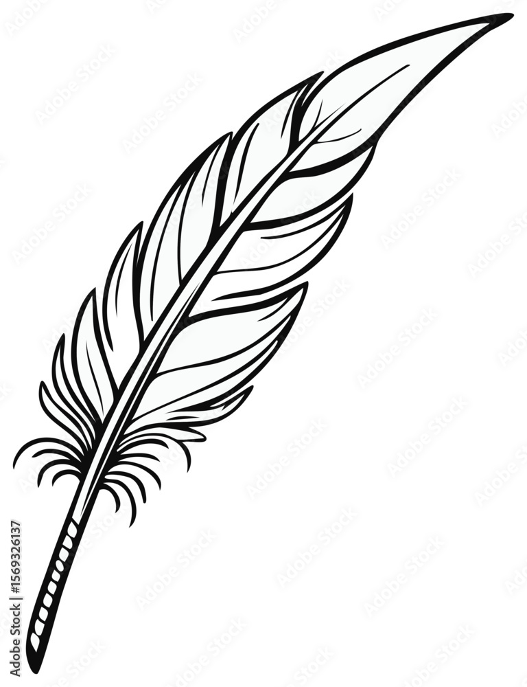 Obraz premium Elegant White Feather Quill on Black Background, Isolated Symbol of Writing, Literature, and History, with Classic Appeal