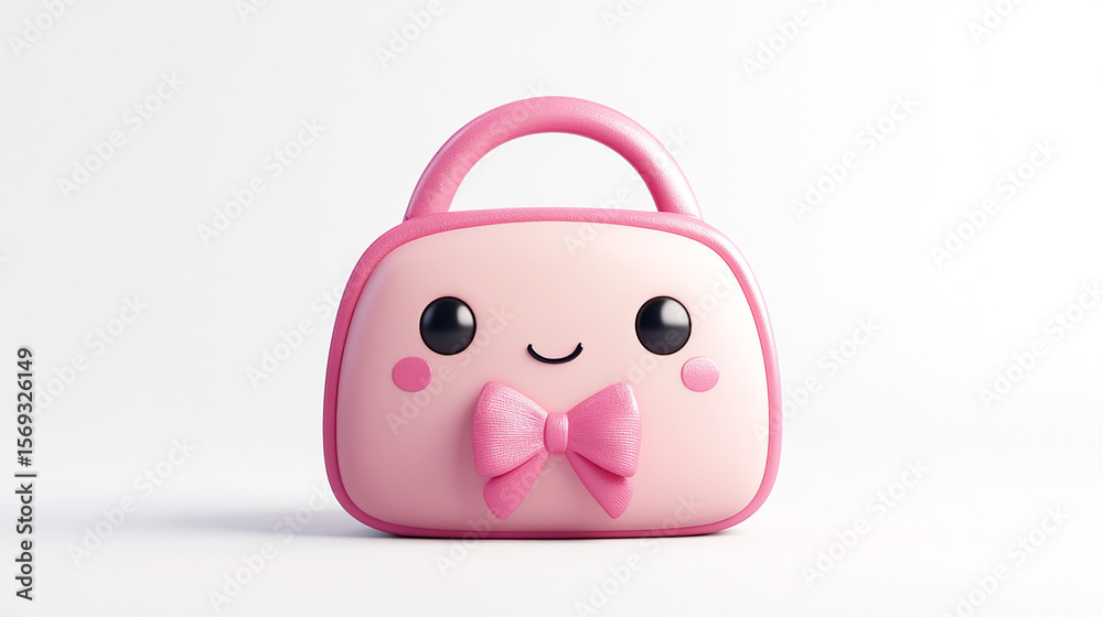 Naklejka premium 3D kawaii pink handbag with bowtie