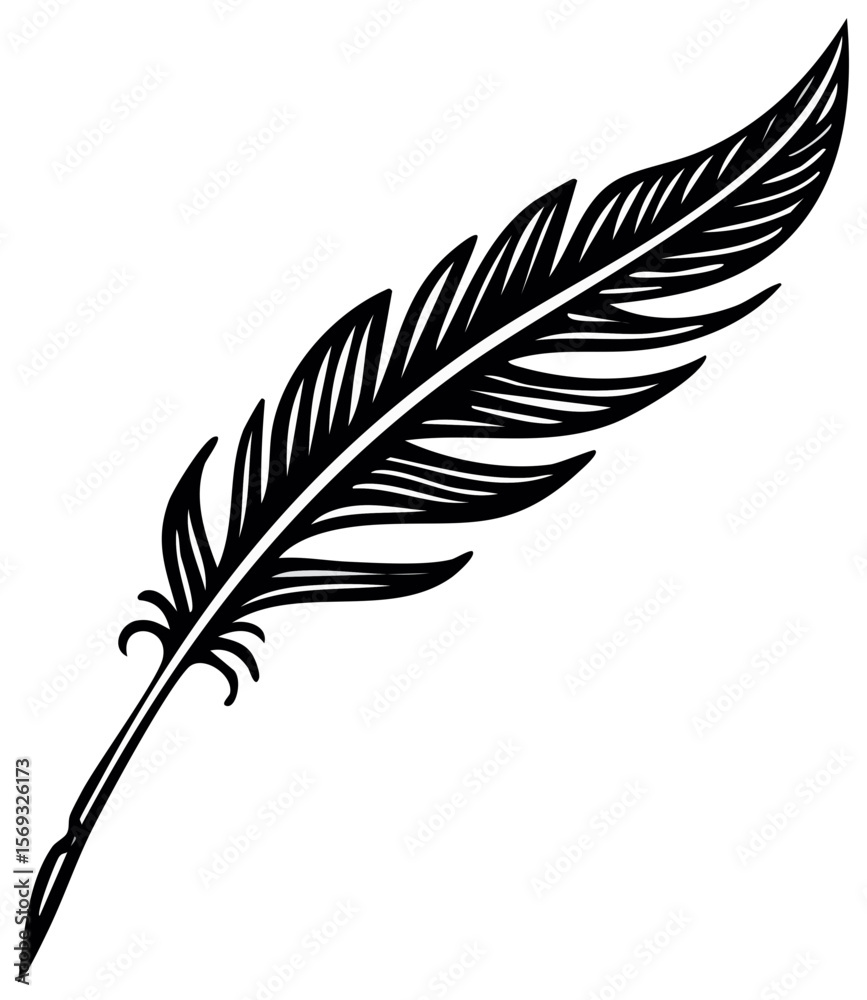Fototapeta premium Elegant white feather illustration on black backdrop, minimalist design with delicate plumes, perfect for graphic design and creative projects