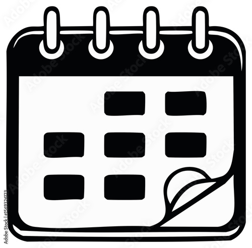 Stylized vector icon of a calendar with a flipped page revealing a minimal design, ideal for digital designs and applications.