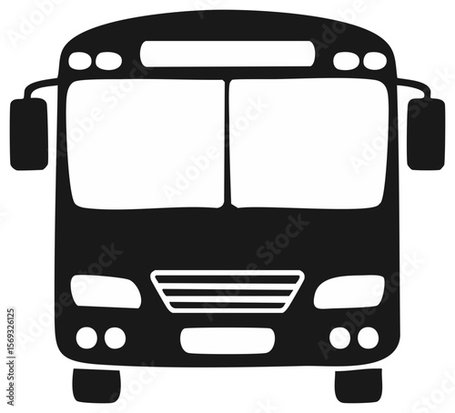 Stylized Bus Front View Icon in Black and White, Depicting Transportation and School Bus Design for Educational Resources