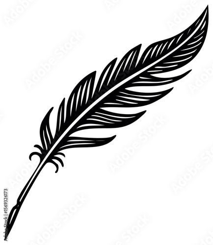 Elegant white feather illustration on black backdrop, minimalist design with delicate plumes, perfect for graphic design and creative projects