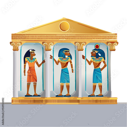 Ancient Egyptian Temple with Deities Bastet, Thoth, and Ra