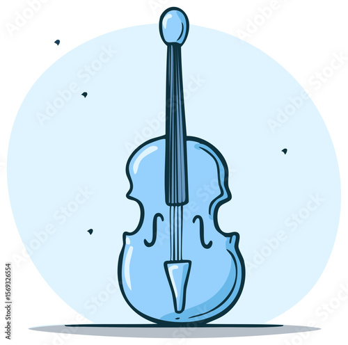 Whimsical light blue Cello cartoon illustration with thick outline against round background for kids room decor
