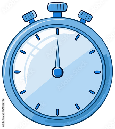 Blue Stylized Stopwatch Illustration: Time Management, Countdown and Efficiency Concept, isolated on transparent background