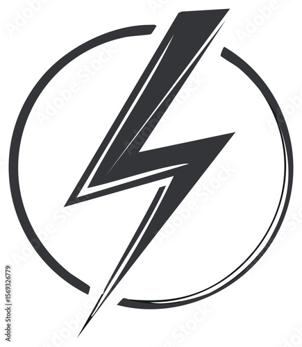 Monochrome lightning bolt design inside a circle with transparent background, graphic and versatile design element, energy symbol