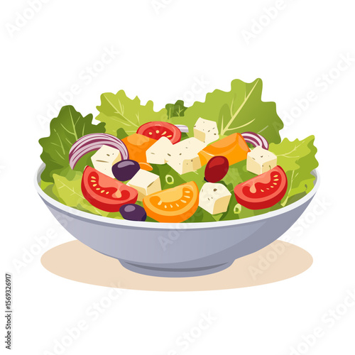 Fresh and Colorful Greek Salad in a Bowl, Healthy Eating, Vegetarian Option