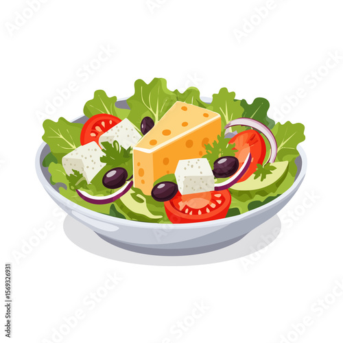 Fresh Greek Salad with Feta Cheese, Tomatoes, Olives, and Red Onion