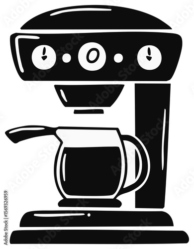 Modern Style Black and White Coffee Maker Illustration on a Black Background for Morning Beverage Concept
