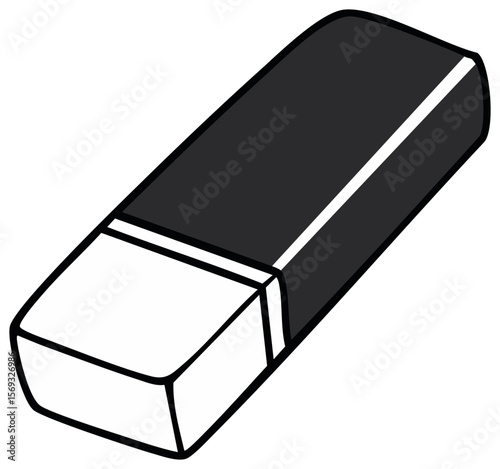 Detailed illustration of a gray and white eraser with black outlines and a transparent background, ready for design integration.