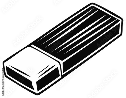 White Rubber Eraser Icon with Black Outline for Correction and School Supplies, Art Supply