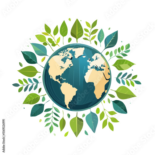 Earth Globe with Leaves - Representing Environmental Awareness and Sustainability