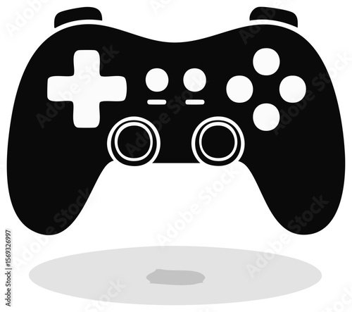 Classic video game controller icon for digital entertainment, recreation, esports, and console gaming in black and white.