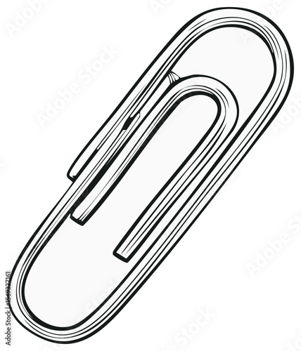 Detailed vector illustration of a white paper clip with bold black outline and transparent background, minimalistic and modern design.