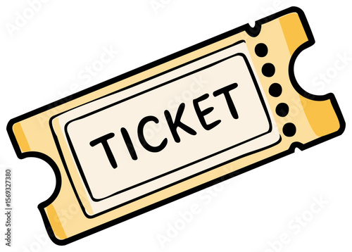 Cartoon illustration of a classic admission ticket for events, shows, concerts; vector graphic in a simple style for invitation and promotion
