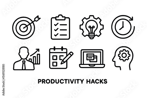 Boost productivity with business and time management icons. Vector illustration in modern thin line style – stock vector
