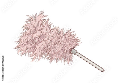 Isolated feather duster pink cleaning tool for home dust removal