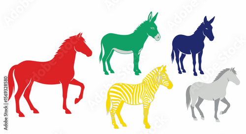 Vector colorful horse donkey zebra vector illustration animal art design for print and digital use resource image