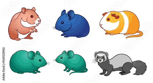 Vector cute cartoon rodents and small mammals illustration for kids hamster guinea pig ferret mouse drawing art
