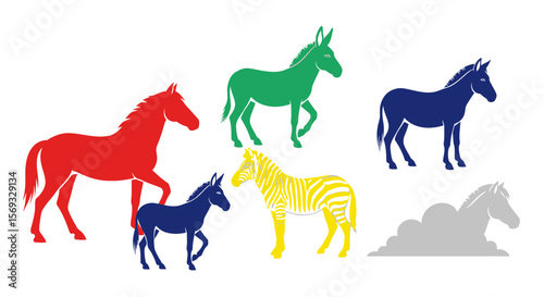 Vector colorful horse donkey zebra silhouettes vector illustration graphic design for animal lovers and artists