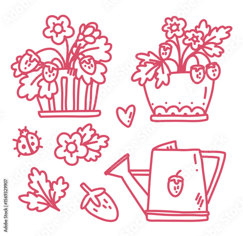vector set of garden strawberries