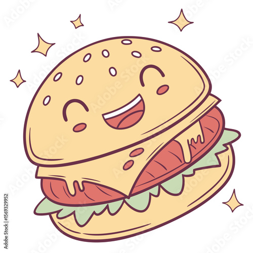 Vector burger illustration for restaurant menu or street food marketing
