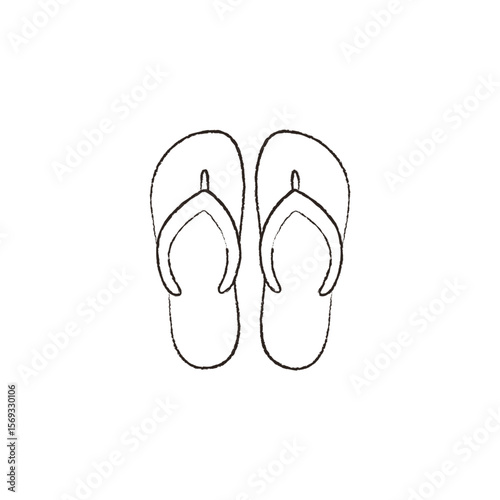 Linear vector illustration of flip flops. flip flops hand drawn. flip flops isolated on white. flip flops, sandals, shoes, footwear