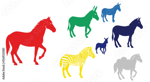 Vector colorful animal silhouettes horse donkey zebra camel vector illustration graphic design clip art image asset