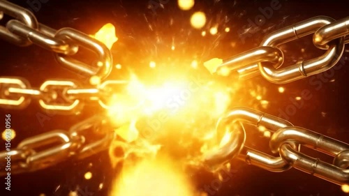 Metal chains breaking apart with a burst of intense light and sparks