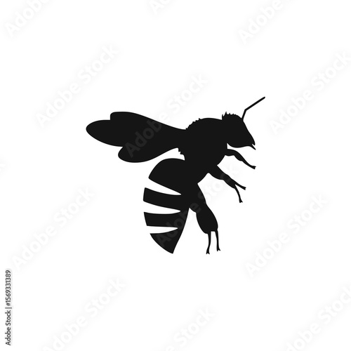 Silhouette of a flying bee, showcasing its wings, body, and stinger details.