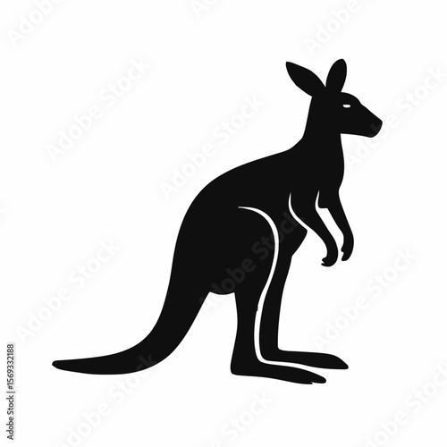 Standing kangaroo silhouette vector, dynamic wildlife graphic, strong animal icon, minimal kangaroo art, large tail shape, hopping marsupial design, Australian nature emblem, modern wild vector