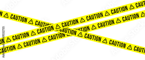 Realistic yellow caution tape with black warning text and hazard symbols. Ideal for crime scenes, construction zones, safety alerts, and hazard signs in designs or web graphics.
