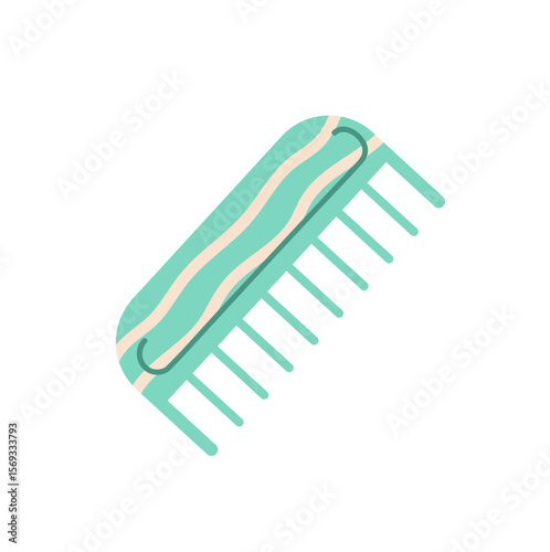 Cute aquamarine comb for hairdressing. Striped brush for hair, beauty tool for hairstyle. Barber accessory for grooming. Icon of barbershop. Flat isolated vector illustration on white background