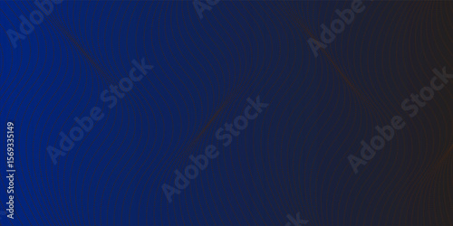Vibrant wavy line background with blue-to- black gradient. Dynamic abstract pattern with dotted curves creates a futuristic and energetic feel