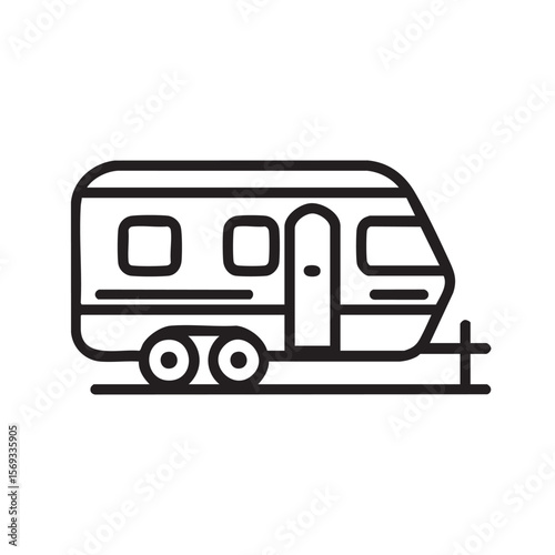 A simple outline of a travel trailer or caravan.