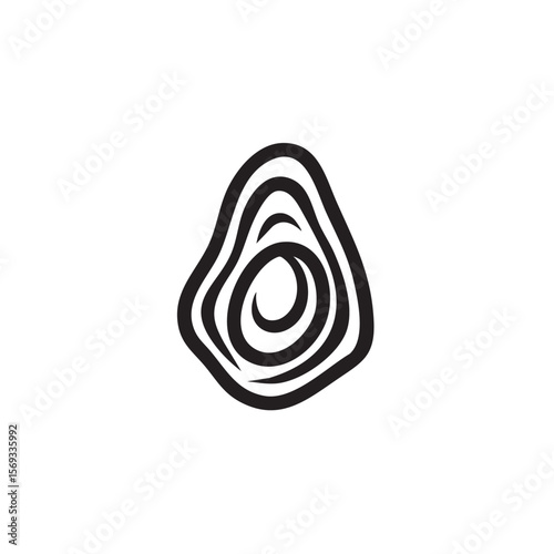 An abstract black and white swirling shape, like a fingerprint.