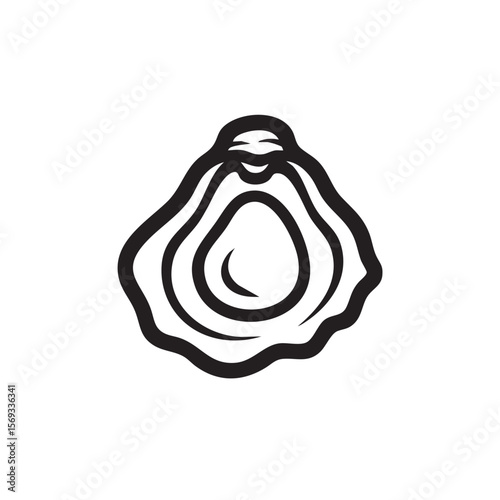 An oyster shell with a pearl, in a simple outline.